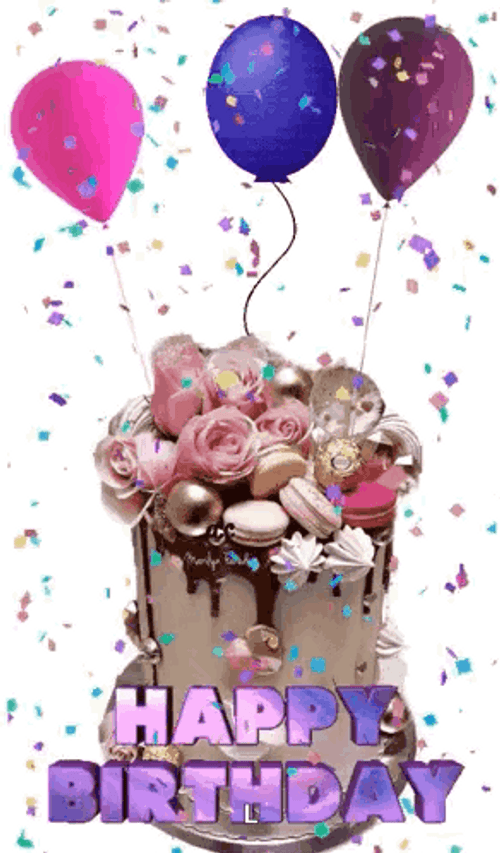 Happy Birthday Animated Tricolor Balloons Confetti GIF