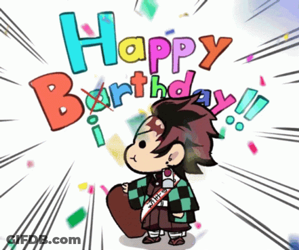 Happy Birthday Anime Tanjiro Confetti GIF