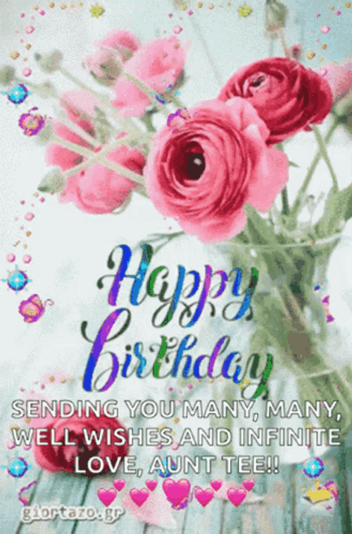 Happy Birthday Aunt Flower And Confetti GIF