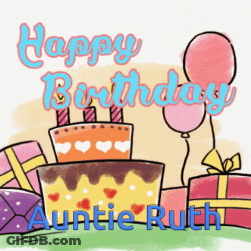 Happy Birthday Auntie Animated Cake Balloons Gifts GIF