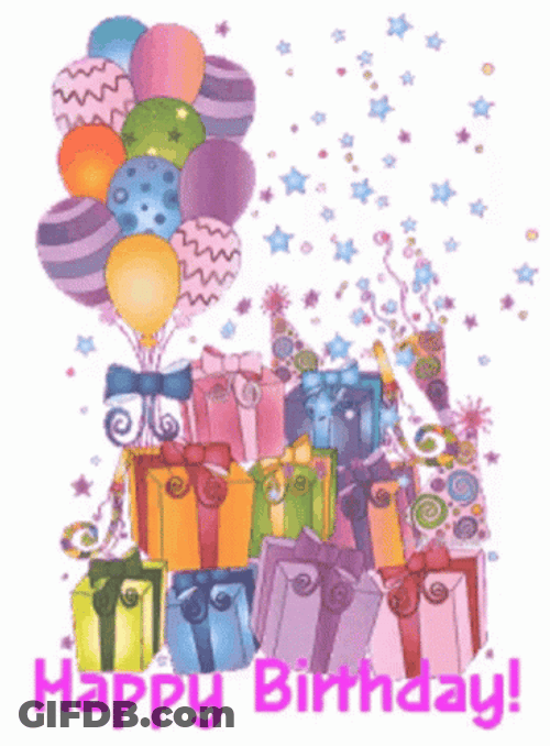 Happy Birthday Balloons And Gifts Art GIF