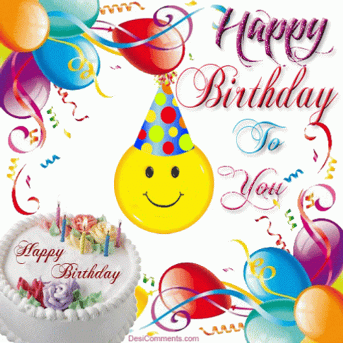 Happy Birthday Balloons And Smiling Emoji GIF