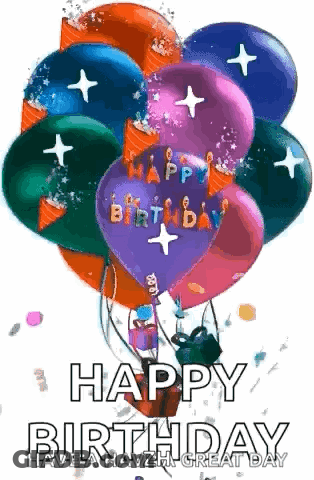 Happy Birthday Balloons Flying GIF