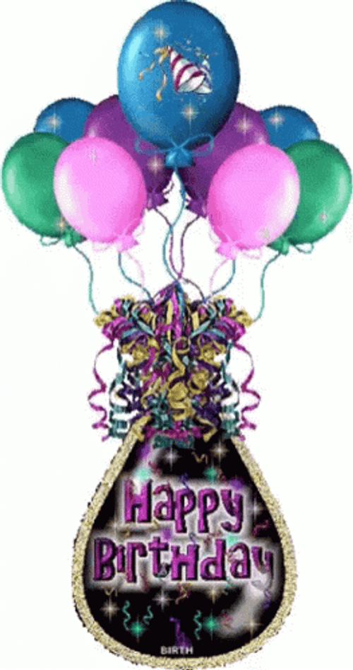 Happy Birthday Balloons With Flashy Background GIF