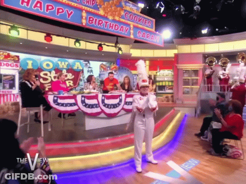 Happy Birthday Banner Above Stage GIF