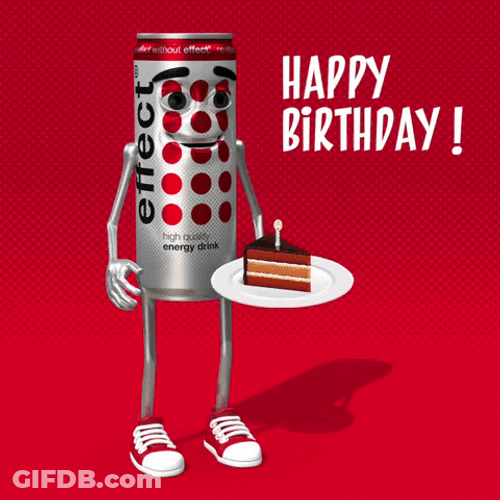 Happy Birthday Beer Can Holding Cake GIF