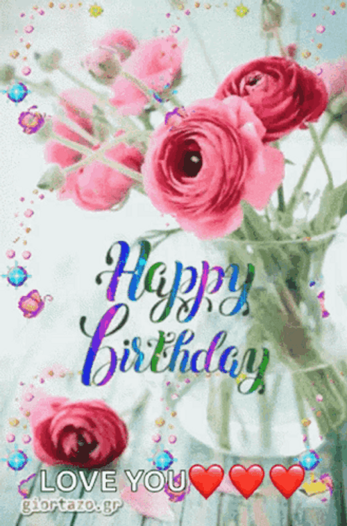 Happy Birthday Blessings Blooming Roses GIF