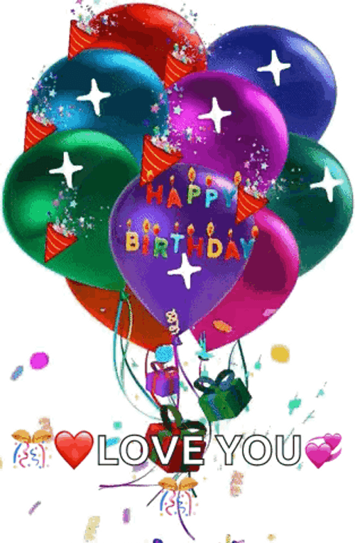 Happy Birthday Blessings With Floating Balloons GIF