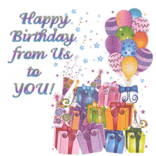 Happy Birthday Blessings With Gifts And Balloons GIF