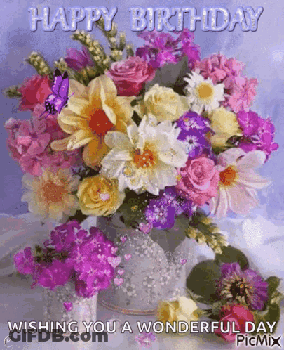 Happy Birthday Bouquet Of Flowers GIF