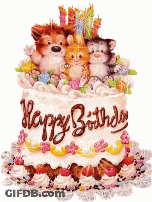 Happy Birthday Cake Animals Sparkle GIF