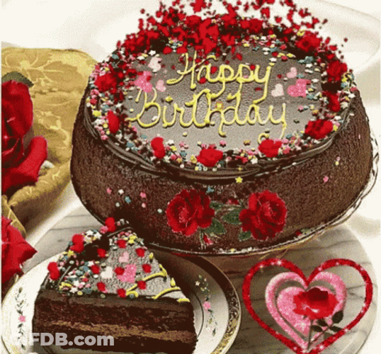 Happy Birthday Cake Choco Red Roses GIF