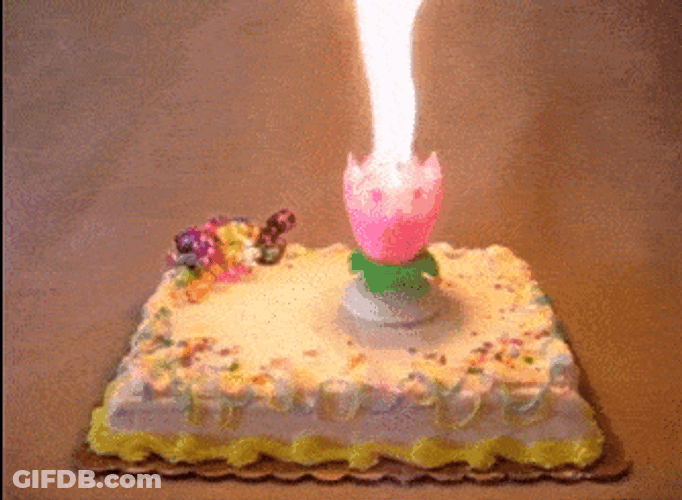 Happy Birthday Cake Flower Candle Fire GIF