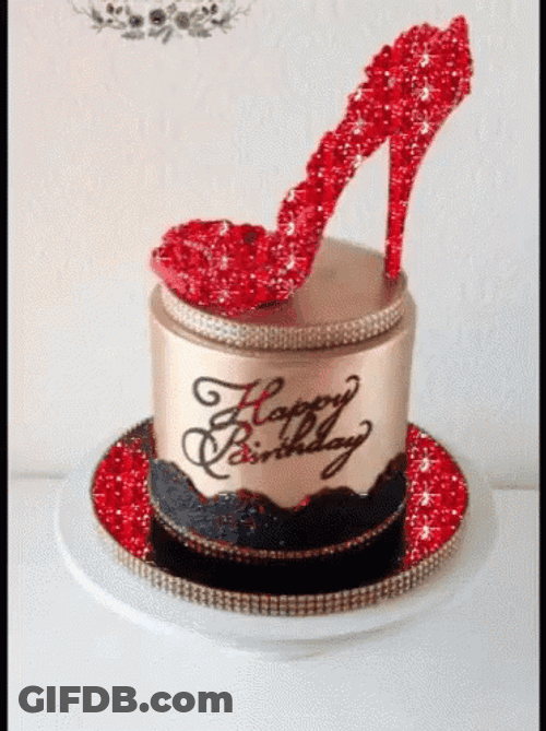 Happy Birthday Cake Red Shoe Glitter GIF