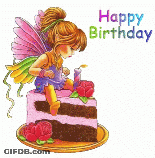 Happy Birthday Cake Slice Fairy Art GIF