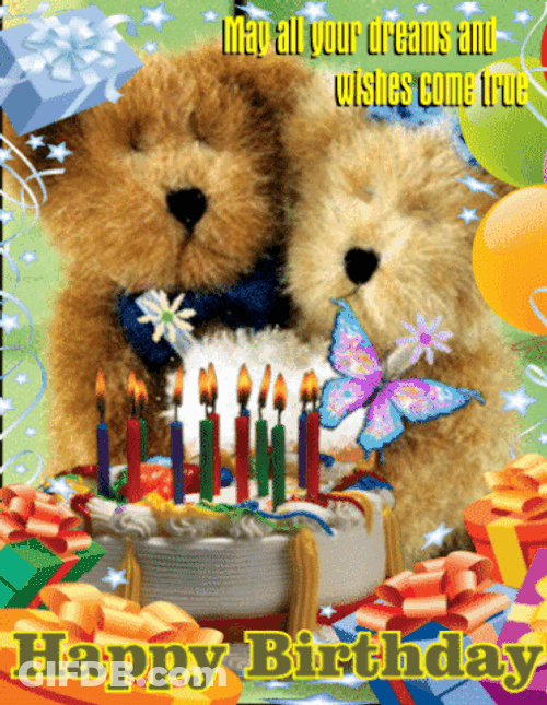 Happy Birthday Cake Teddy Bears Art GIF