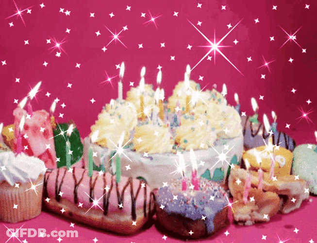 Happy Birthday Cake Treats Candles Sparkles GIF