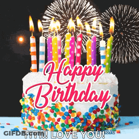 Happy Birthday Cake With Candles And Fireworks GIF