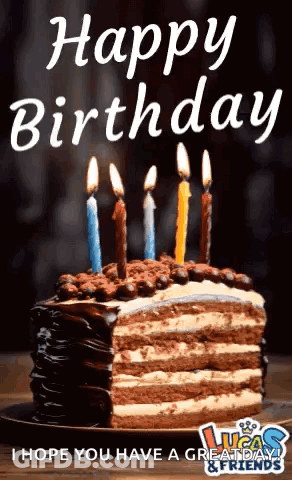 Happy Birthday Cake With Five Lit Candles GIF
