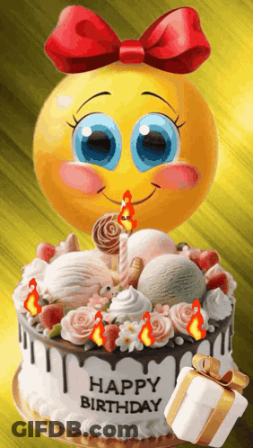 Happy Birthday Cake With Smiley Face GIF