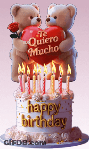 Happy Birthday Cake With Two Teddy Bears GIF