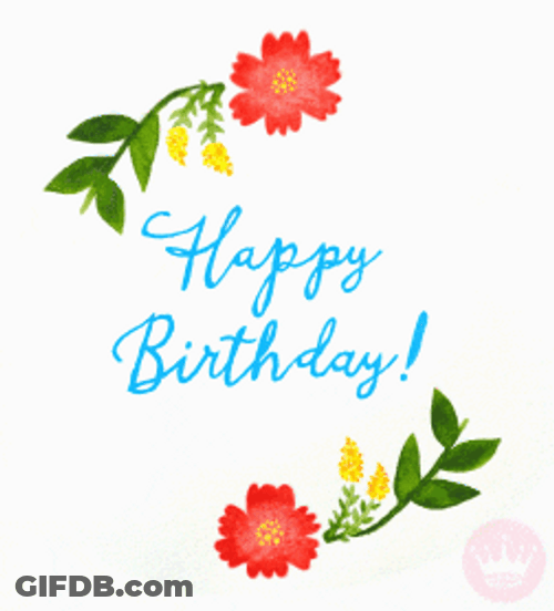 Happy Birthday Calligraphy Spring Flowers GIF