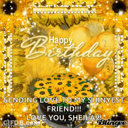 Happy Birthday Card Cake Balloons Shinyest Friend Sheila GIF