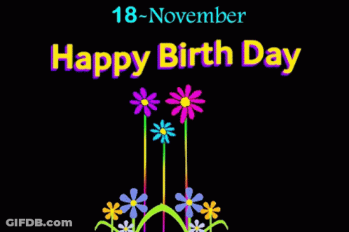 Happy Birthday Card Flowers Peace Sign On Black GIF