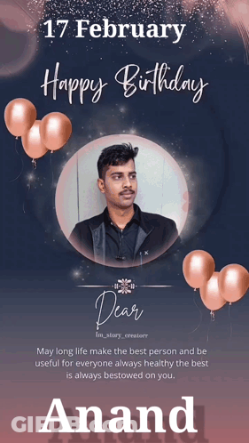 Happy Birthday Card For Anand With Balloons GIF