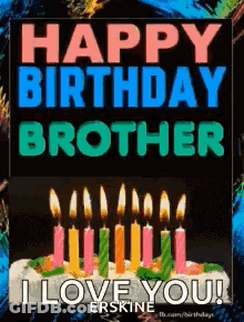 Happy Birthday Card For Brother With Cake And Candles GIF