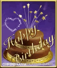 Happy Birthday Card For Cousin With Chocolate Cake GIF