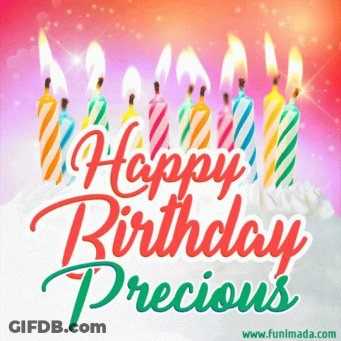 Happy Birthday Card For Precious With Candles On Cake GIF