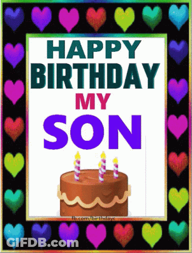 Happy Birthday Card For Son With Cake And Candles GIF