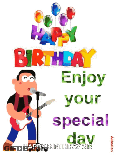 Happy Birthday Card Man Singing Into Microphone Playing Guitar GIF