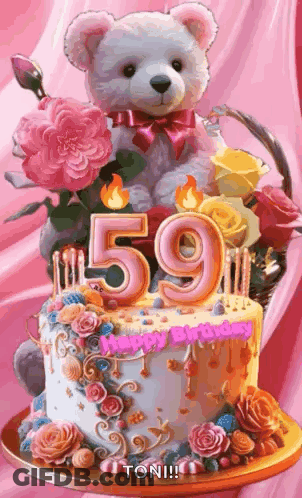 Happy Birthday Card Minnie Mouse Holding Heart On Cake GIF