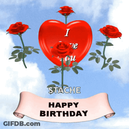Happy Birthday Card Roses Heart I Love You GIF