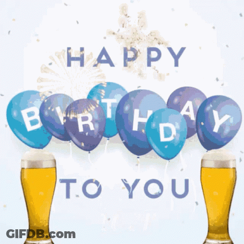 Happy Birthday Card With Balloons And Beer GIF