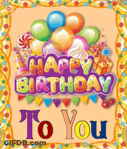 Happy Birthday Card With Balloons And Candy GIF