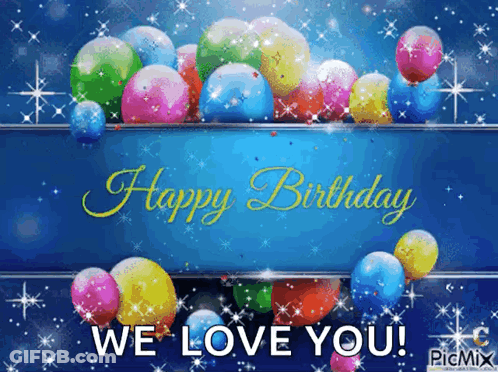 Happy Birthday Card With Balloons And Confetti GIF