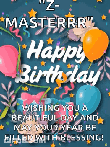 Happy Birthday Card With Balloons And Confetti GIF