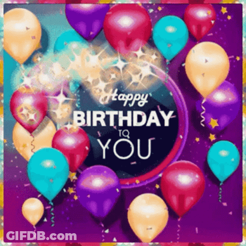 Happy Birthday Card With Balloons And Confetti GIF