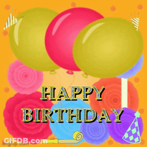 Happy Birthday Card With Balloons And Flowers GIF