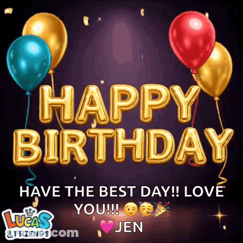 Happy Birthday Card With Balloons And Jen GIF