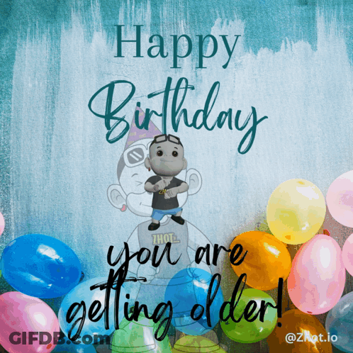 Happy Birthday Card With Balloons And Monkey GIF