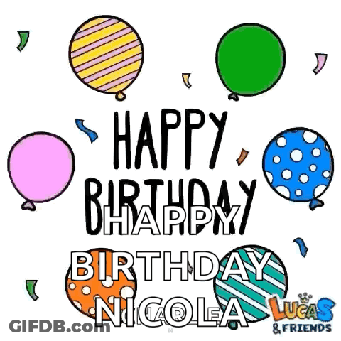 Happy Birthday Card With Balloons And Nicola GIF