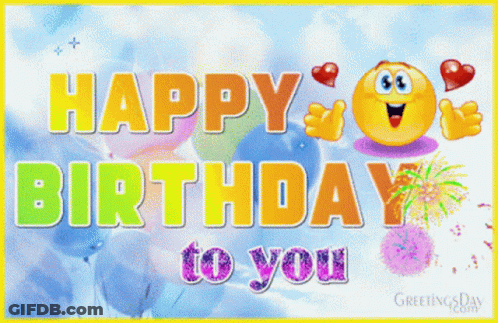 Happy Birthday Card With Balloons And Smiley Face GIF