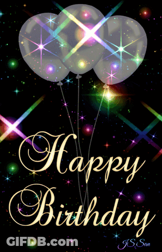 Happy Birthday Card With Balloons And Stars GIF