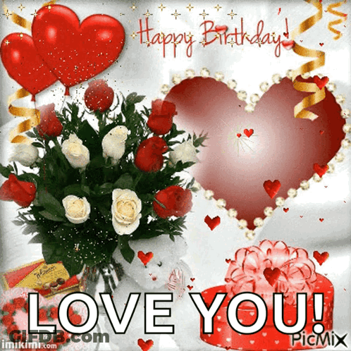 Happy Birthday Card With Bouquet Of Roses GIF