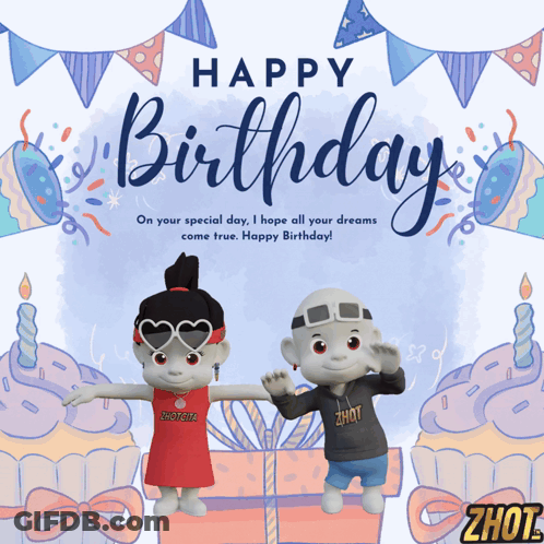 Happy Birthday Card With Boy And Girl GIF