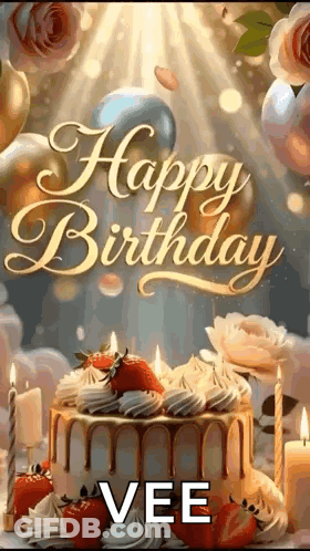 Happy Birthday Card With Cake And Candles GIF